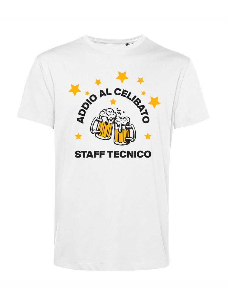 Maglietta addio celibato bianca con scritta "staff tecnico", Teetogo